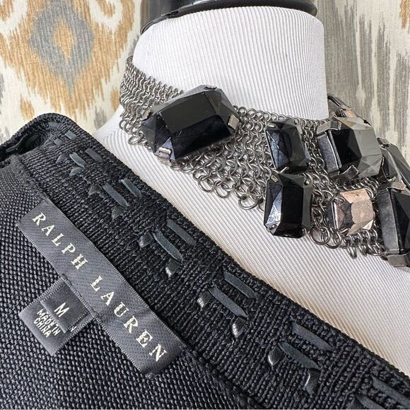 Ralph Lauren Black Label Jet Black Leather Fringe Tank Top - Picture 2 of 16